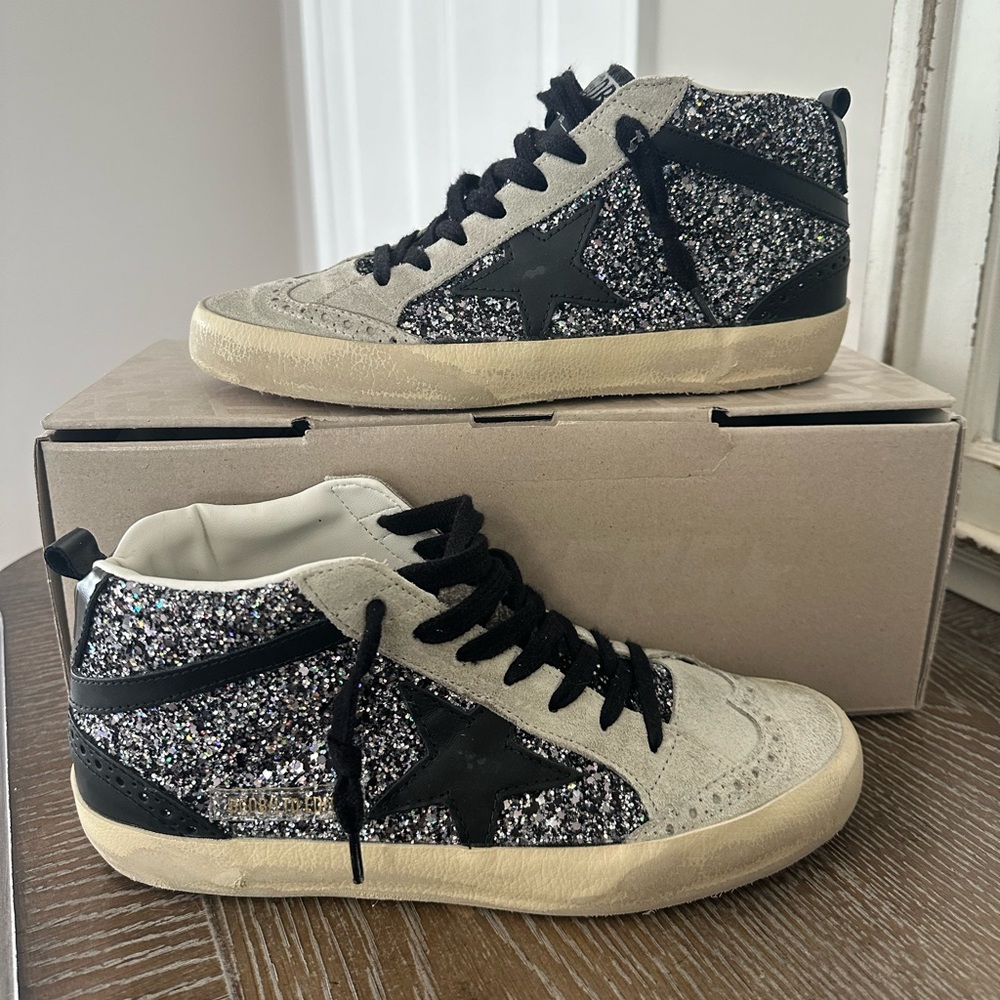 Golden Goose LTD Midstars. Black Glitter/Black Star. Brand New in Box. Size 38.